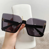 Black Punk One Piece Gradient Oversized Rimless Sunglasses
