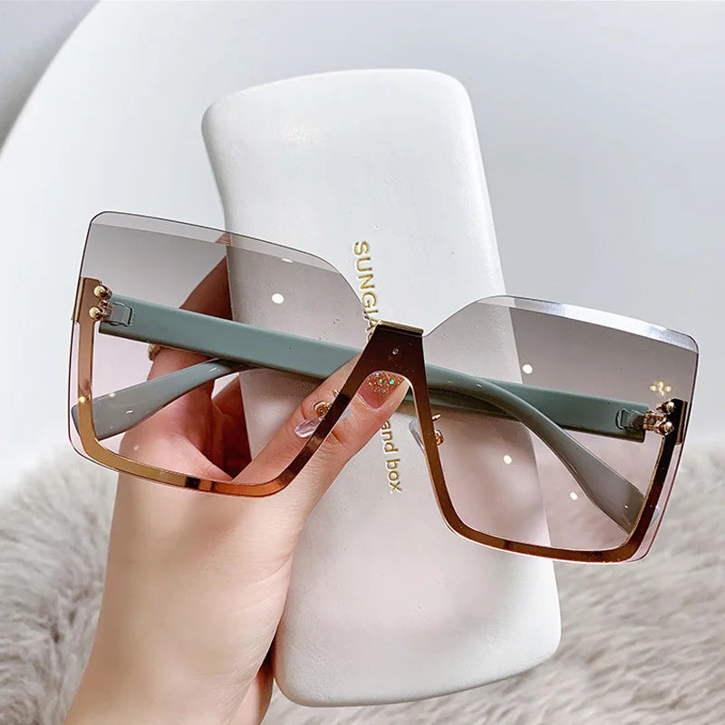 Punk One Piece Gradient Oversized Rimless Sunglasses