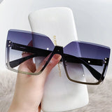 Blue Punk One Piece Gradient Oversized Rimless Sunglasses