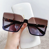 Brown Punk One Piece Gradient Oversized Rimless Sunglasses