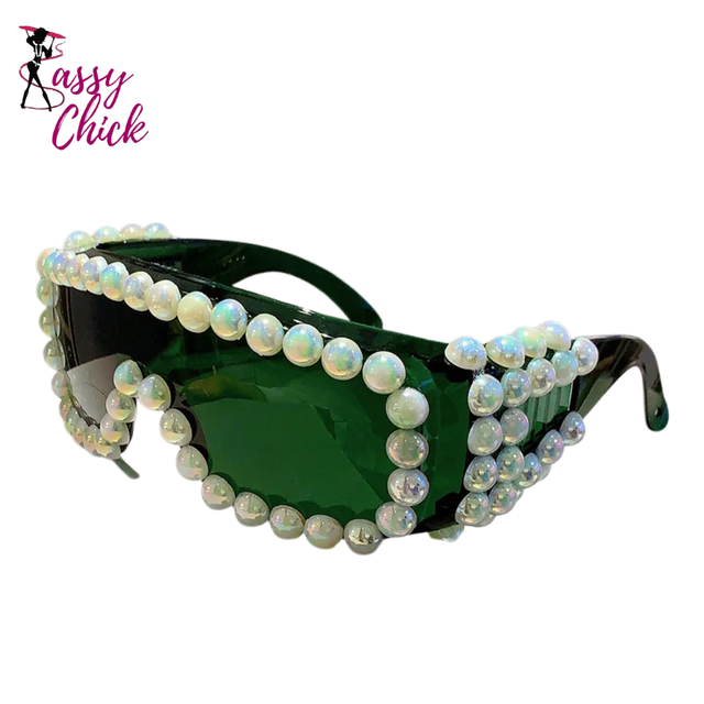 Punk Pearl Oversized Square Sunglasses Sassy Chick Logo