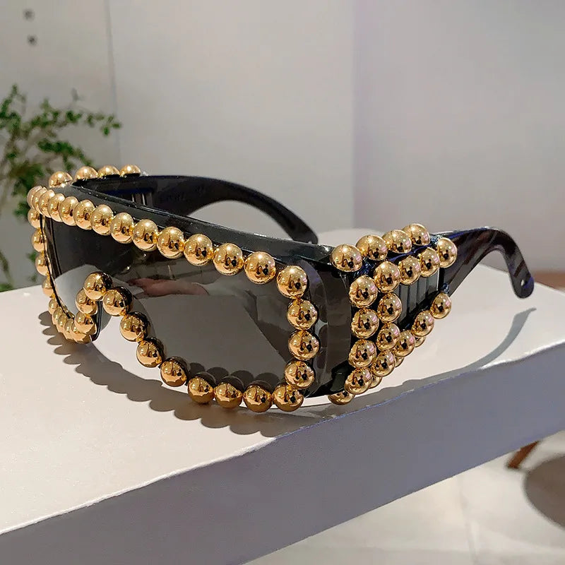 Black Punk Pearl Oversized Square Sunglasses