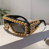 Black Punk Pearl Oversized Square Sunglasses