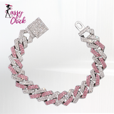 Punk Rhinestone Cuban Chain Bracelet Sassy Chick Logo