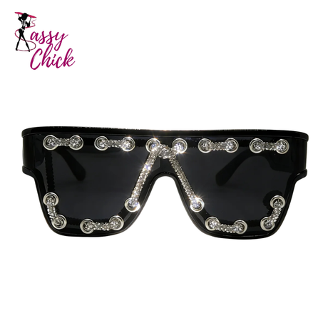 Punk Square Bling Rhinestone Decor Sunglasses Sassy Chick Logo