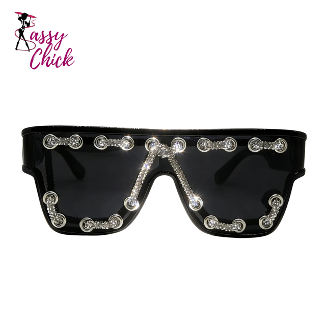 Punk Square Bling Rhinestone Decor Sunglasses Sassy Chick Logo