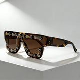 Brown Punk Square Bling Rhinestone Decor Sunglasses