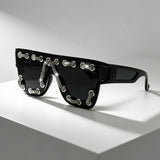 Black Punk Square Bling Rhinestone Decor Sunglasses