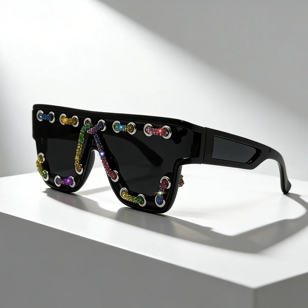 Punk Square Bling Rhinestone Decor Sunglasses