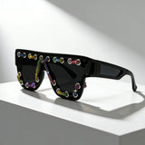 Punk Square Bling Rhinestone Decor Sunglasses