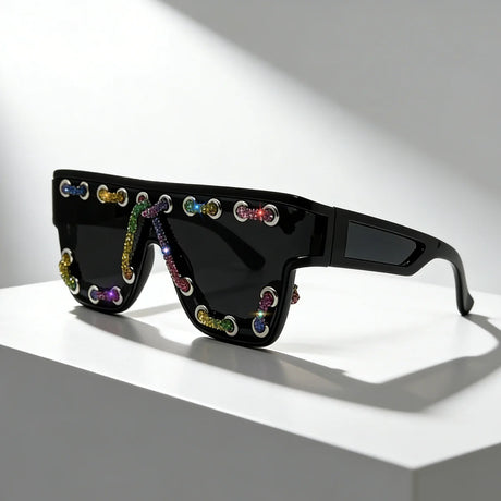 Punk Square Bling Rhinestone Decor Sunglasses
