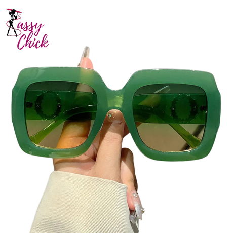 Punk Square Fashion Oversized Sunglasses Sassy Chick Logo