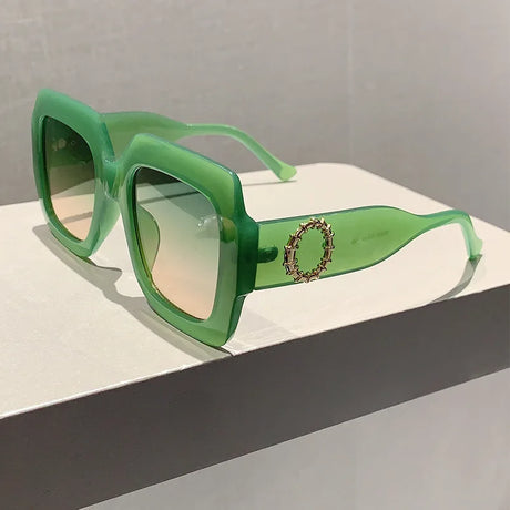 Green Punk Square Fashion Oversized Sunglasses