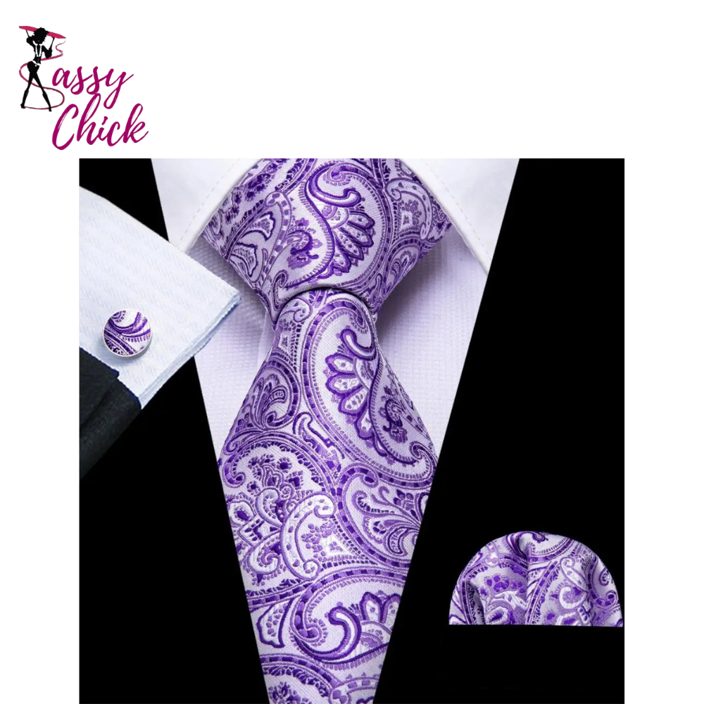 Purple Lilac Lavender Silk Handkerchief Cufflink Tie Sassy Chick Logo