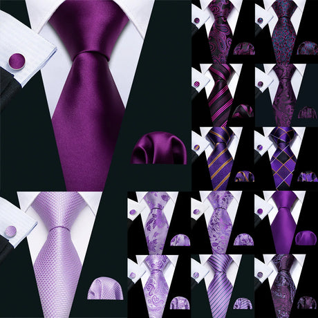 Collection of Purple Lilac Lavender Silk Handkerchief Cufflink Tie