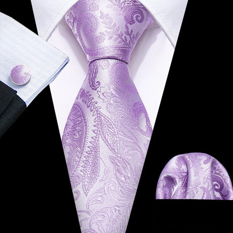 Purple Lilac Lavender Silk Handkerchief Cufflink Tie