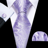 Purple Lilac Lavender Silk Handkerchief Cufflink Tie