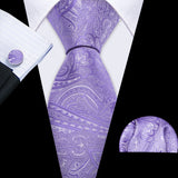 Purple Lilac Lavender Silk Handkerchief Cufflink Tie