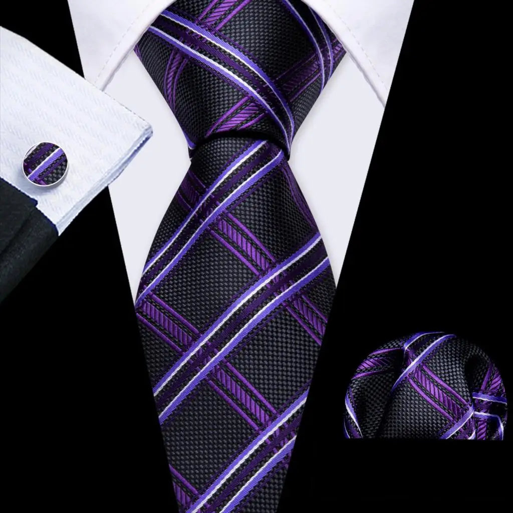Purple Lilac Lavender Silk Handkerchief Cufflink Tie