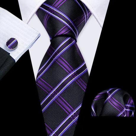 Purple Lilac Lavender Silk Handkerchief Cufflink Tie