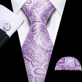 Purple Lilac Lavender Silk Handkerchief Cufflink Tie
