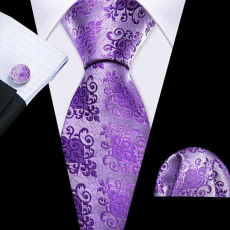 Purple Lilac Lavender Silk Handkerchief Cufflink Tie