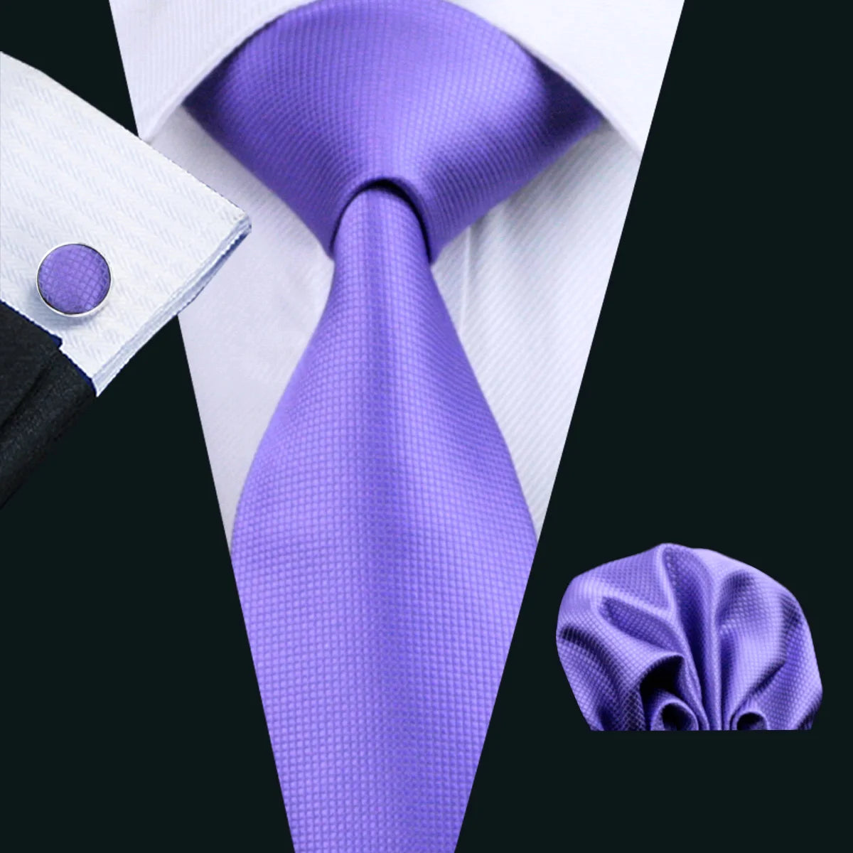 Purple Lilac Lavender Silk Handkerchief Cufflink Tie