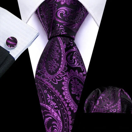 Purple Lilac Lavender Silk Handkerchief Cufflink Tie
