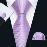 Purple Lilac Lavender Silk Handkerchief Cufflink Tie