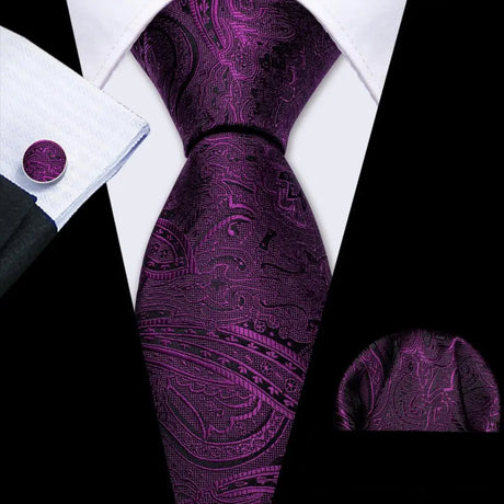 Purple Lilac Lavender Silk Handkerchief Cufflink Tie