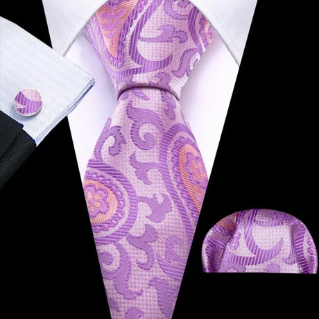 Purple Lilac Lavender Silk Handkerchief Cufflink Tie
