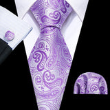 Purple Lilac Lavender Silk Handkerchief Cufflink Tie 