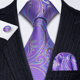 Purple Lilac Lavender Silk Handkerchief Cufflink Tie