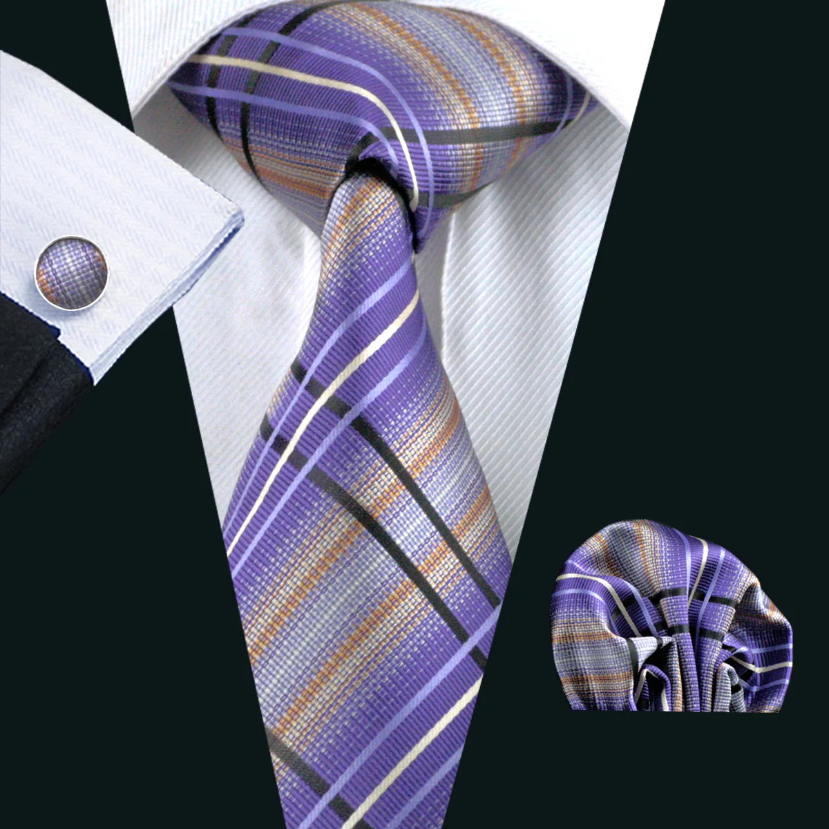 Purple Plaid Geometric Silk Men Necktie