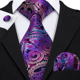 Purple Plaid Geometric Silk Men Necktie