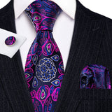 Purple Plaid Geometric Silk Men Necktie