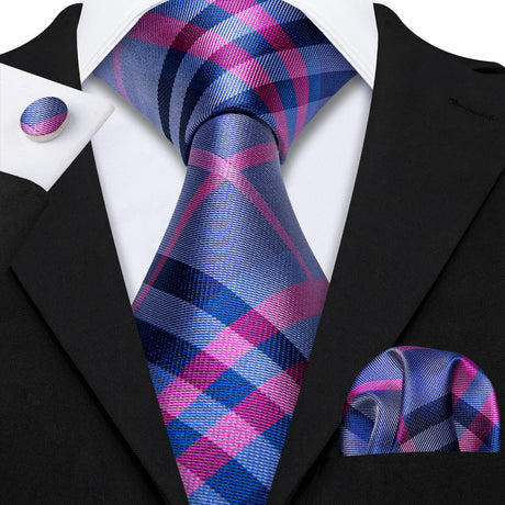 Purple Plaid Geometric Silk Men Necktie