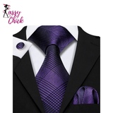 Purple Silk Jacquard Handkerchief Cufflinks Tie Set Sassy Chick Logo