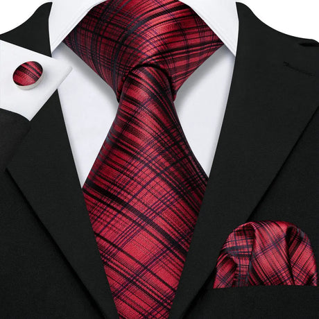 Red Silk Jacquard Handkerchief Cufflinks Tie Set