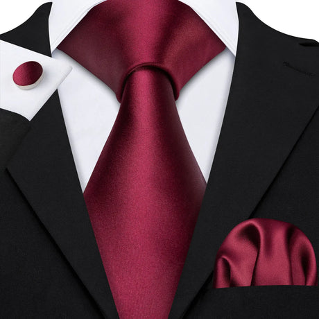 Red Silk Jacquard Handkerchief Cufflinks Tie Set