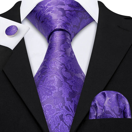 Purple Silk Jacquard Handkerchief Cufflinks Tie Set