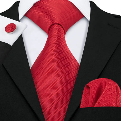 Red Purple Silk Jacquard Handkerchief Cufflinks Tie Set