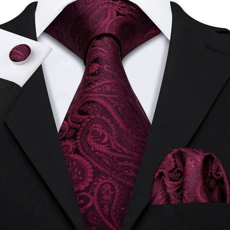 Purple Silk Jacquard Handkerchief Cufflinks Tie Set