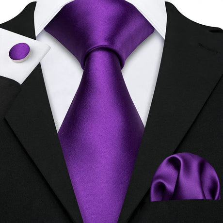Purple Silk Jacquard Handkerchief Cufflinks Tie Set