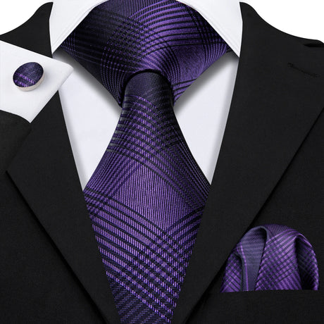 Purple Silk Jacquard Handkerchief Cufflinks Tie Set