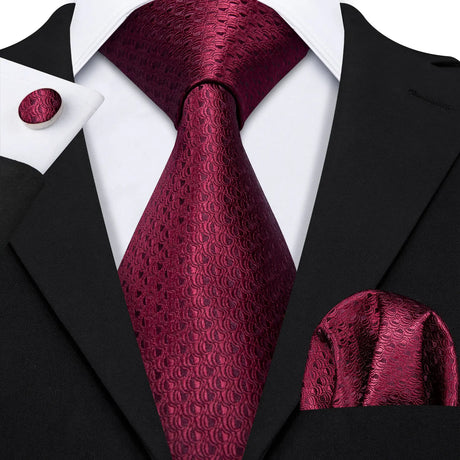 Red Silk Jacquard Handkerchief Cufflinks Tie Set