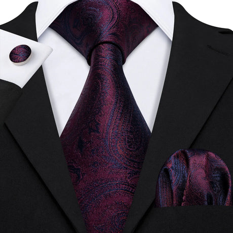 Purple Silk Jacquard Handkerchief Cufflinks Tie Set