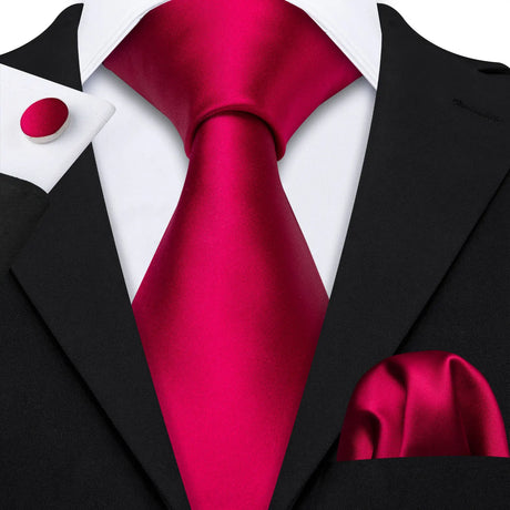 Red Silk Jacquard Handkerchief Cufflinks Tie Set