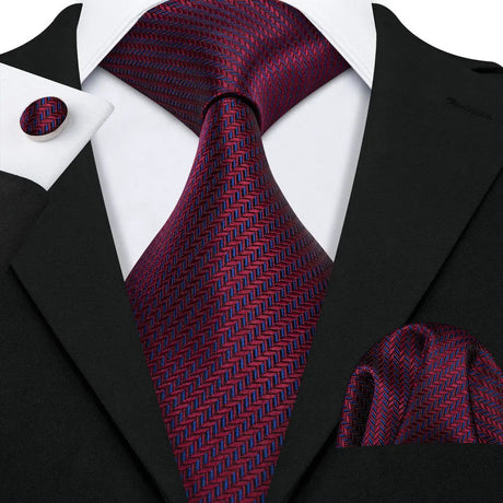Purple Silk Jacquard Handkerchief Cufflinks Tie Set