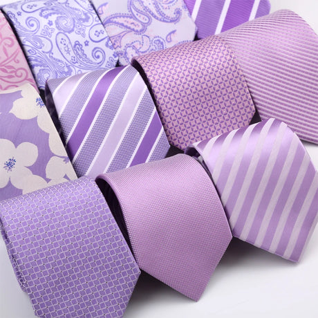 Collection of Purple Stripes Floral Plaid Solid Dot 8CM Necktie